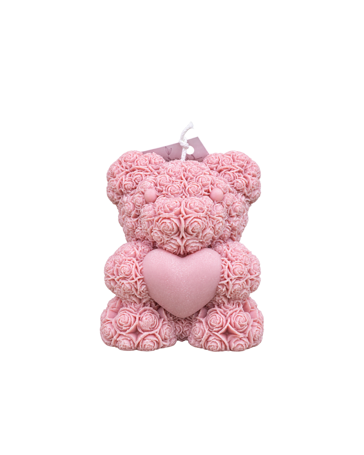 Translation missing: fr.Ours aux roses — Rose — ourson de roses tenant un cœur, cire rose, bougie artisanale Loredana Candles