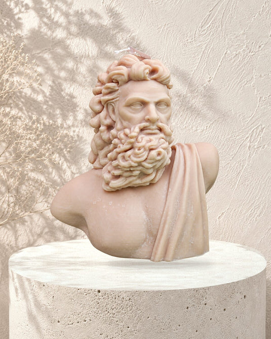 Translation missing: fr.Buste antique drapé — Terracotta en situation — buste antique barbu drapé, cire terracotta, Loredana Candles