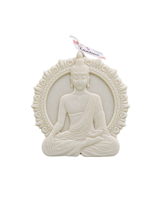 Translation missing: fr.Bouddha mandala — Blanc — Bouddha assis dans un mandala, cire blanche, bougie artisanale Loredana Candles
