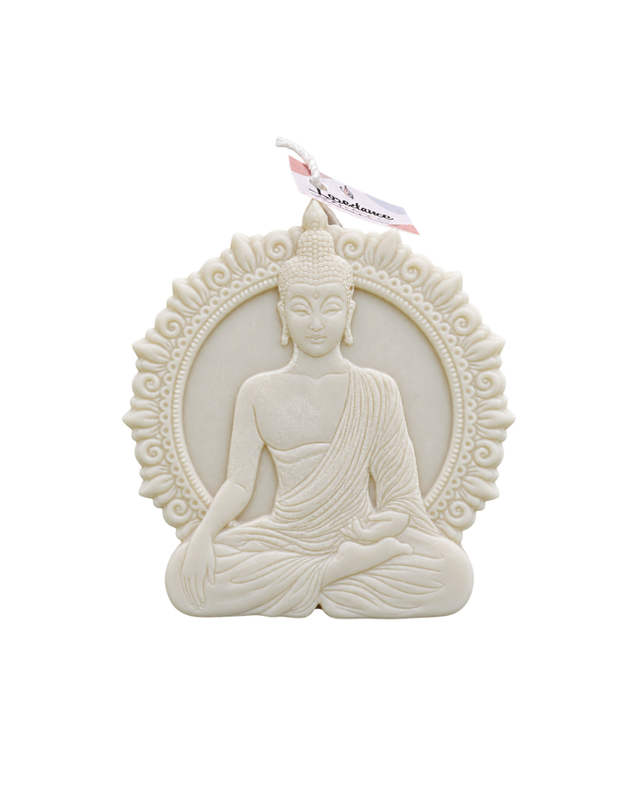 Translation missing: fr.Bouddha mandala — Blanc — Bouddha assis dans un mandala, cire blanche, bougie artisanale Loredana Candles