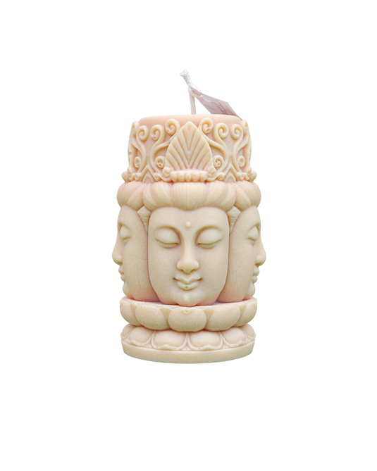 Translation missing: fr.Bouddha aux quatre visages — Bouddha aux quatre visages sculpté, cire ivoire rosé, bougie artisanale Loredana Candles