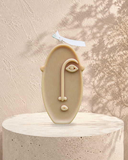 Translation missing: fr.Visage d'argile — Sable en situation — visage abstrait ovale, cire sable, Loredana Candles