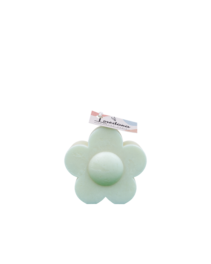 Translation missing: fr.Fleur rétro — Vert d'eau — marguerite rétro sculptée, cire vert d'eau, bougie artisanale Loredana Candles