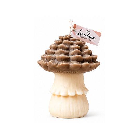 Translation missing: fr.Bougie sculpture champignon brun au chapeau texturé, collection Automne Loredana Candles