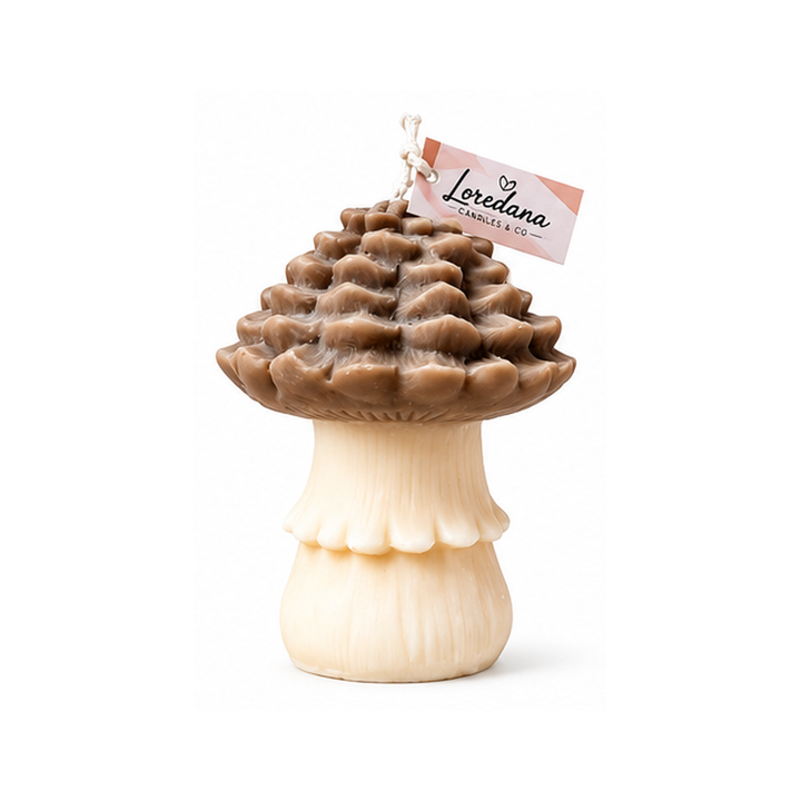 Translation missing: fr.Bougie sculpture champignon brun au chapeau texturé, collection Automne Loredana Candles